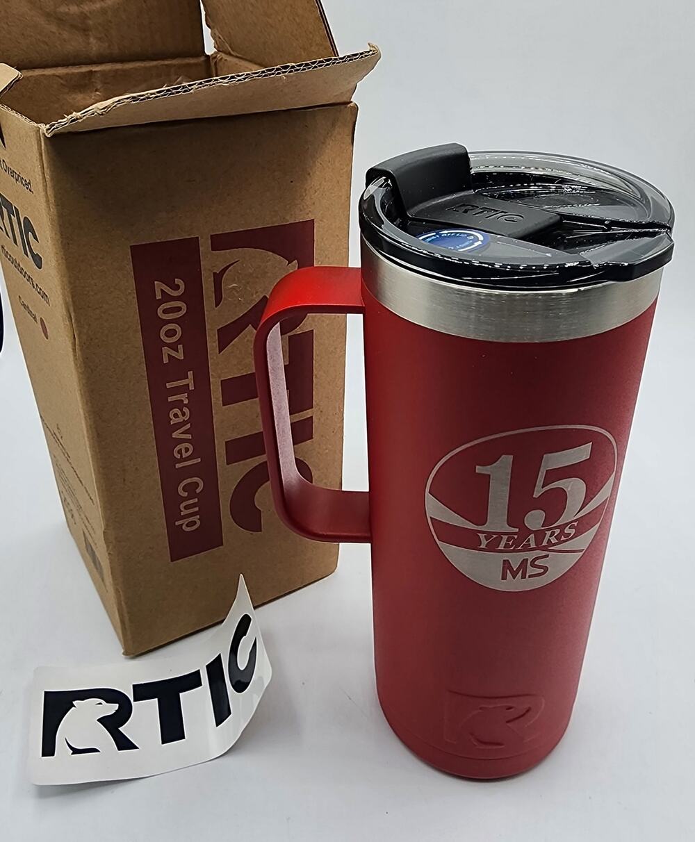 RTIC 20oz Travel Cup Handle Tumbler Cardinal Red Stainless Steel Lid 15 Years MS